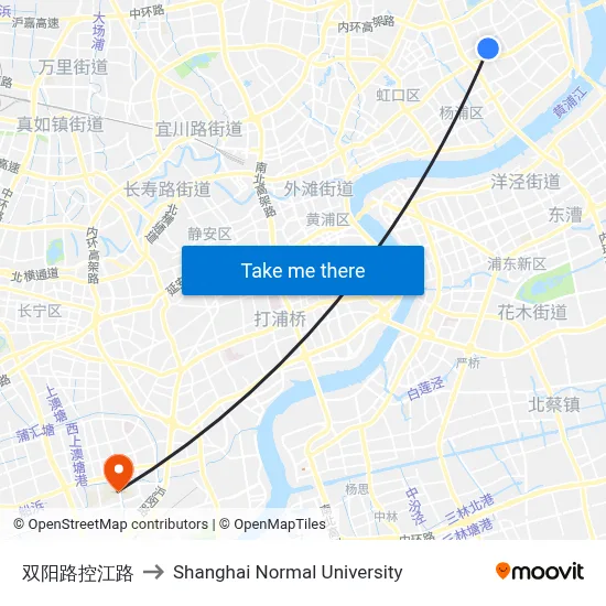 Shuangyang Road & Kongjiang Road to Shanghai Normal University map