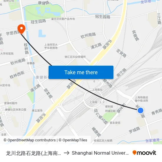 Longchuan North Road - Shilong Road (Shanghai South Station) to Shanghai Normal University map