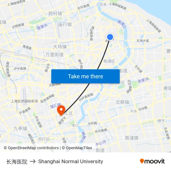 Changhai Hospital to Shanghai Normal University map