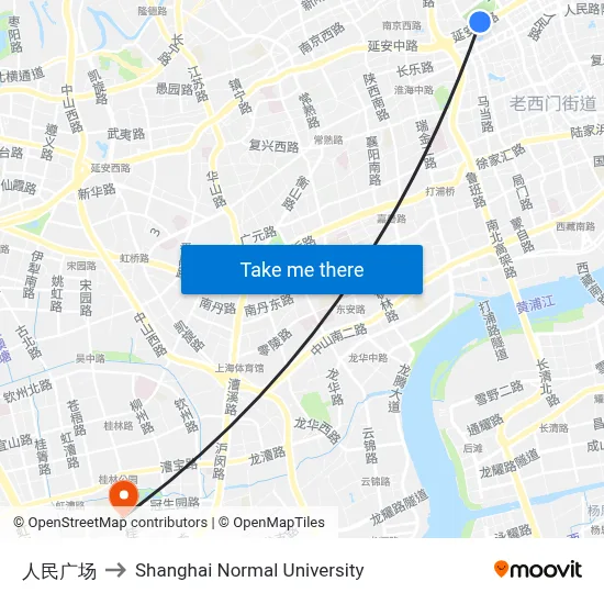 People's Square to Shanghai Normal University map