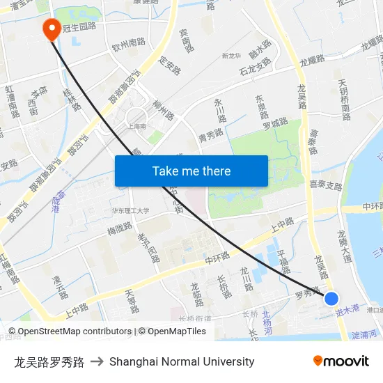 Longwu Road Luoxiu Road to Shanghai Normal University map