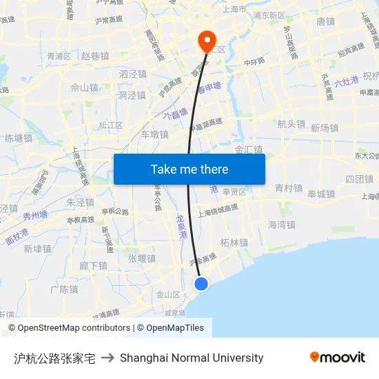 Huhang Road Zhangjiazhai to Shanghai Normal University map