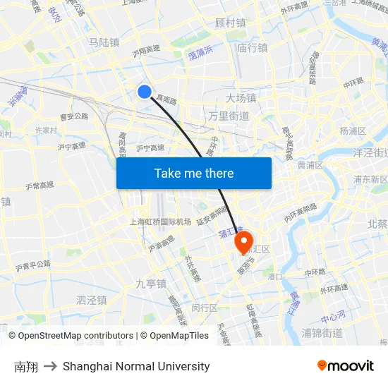 Nanxiang to Shanghai Normal University map