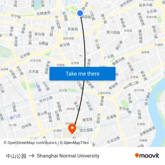 中山公园 to Shanghai Normal University map