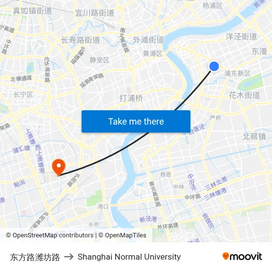 Dongfang Road & Weifang Road to Shanghai Normal University map