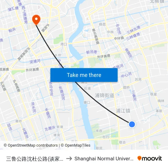 三鲁公路沈杜公路(谈家港) to Shanghai Normal University map