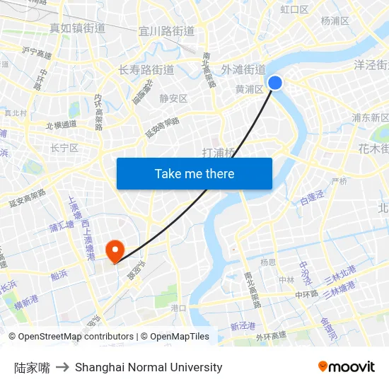 Lujiazui to Shanghai Normal University map