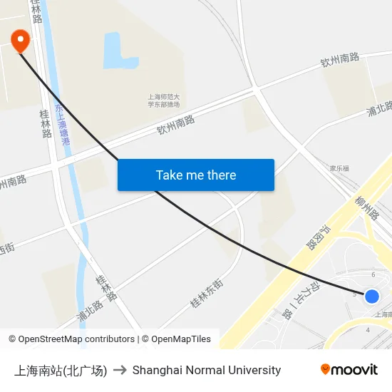 Shanghai South Railway Station (North Plaza) to Shanghai Normal University map