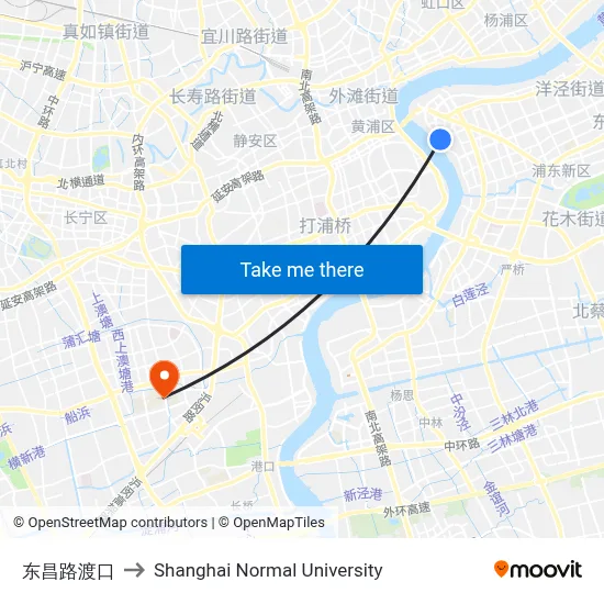 Dongchang Road Ferry to Shanghai Normal University map