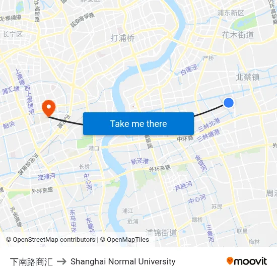 Xianan Road & Shanghui to Shanghai Normal University map