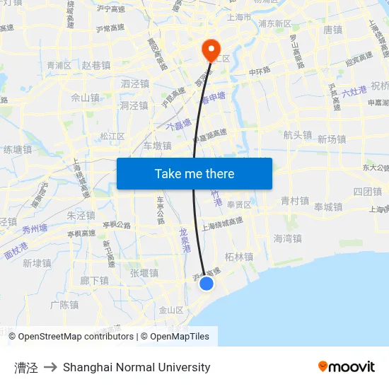 Caojing to Shanghai Normal University map