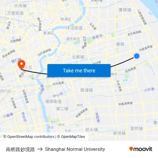 Nanqiao Road Miaojing Road to Shanghai Normal University map