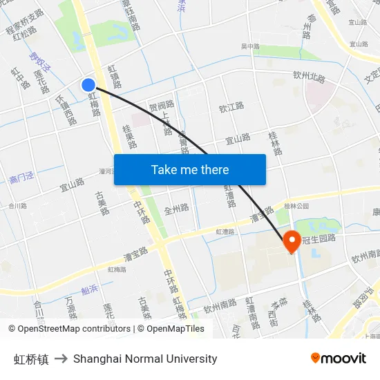 Hongqiao Town to Shanghai Normal University map