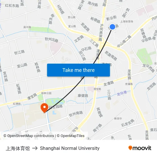 Shanghai Stadium to Shanghai Normal University map