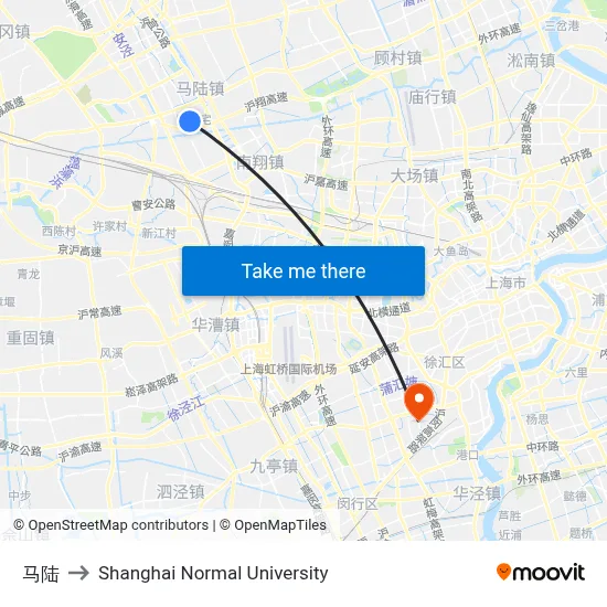 Malu to Shanghai Normal University map