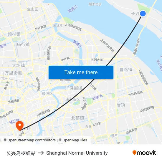 Chongxing Island Hub Station to Shanghai Normal University map