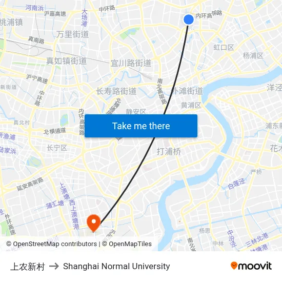 Shangnong New Village to Shanghai Normal University map