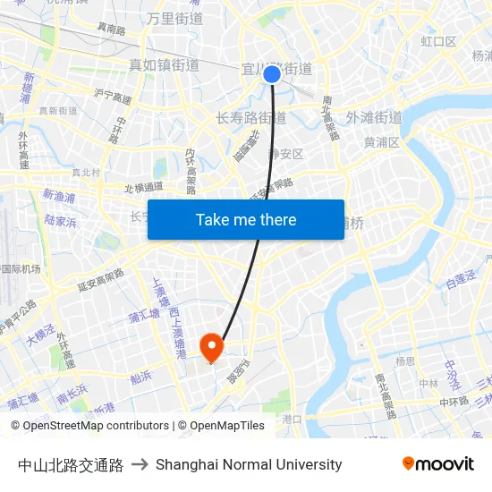Zhongshan North Road & Jiaotong Road to Shanghai Normal University map