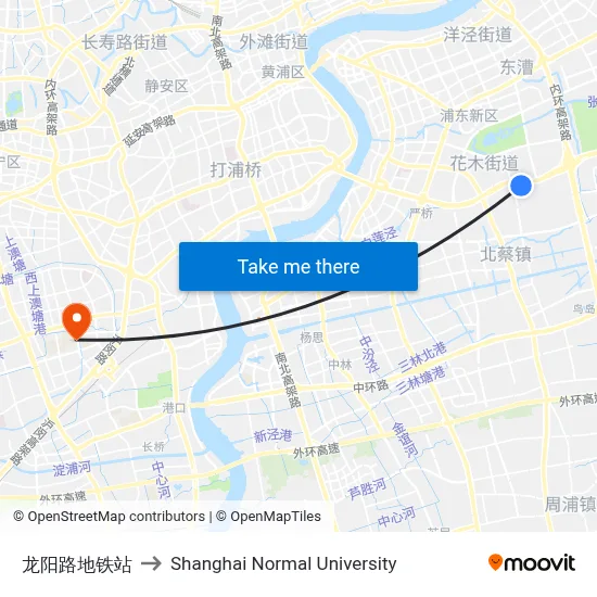 Longyang Road Metro Station to Shanghai Normal University map