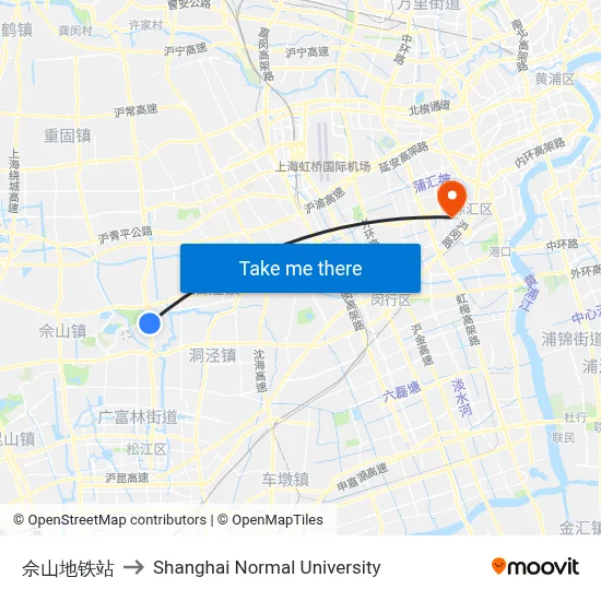 Sheshan Metro Station to Shanghai Normal University map