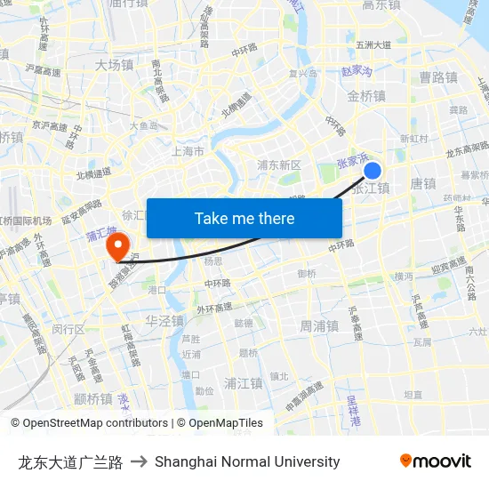 Longdong Avenue & Guanglan Road to Shanghai Normal University map