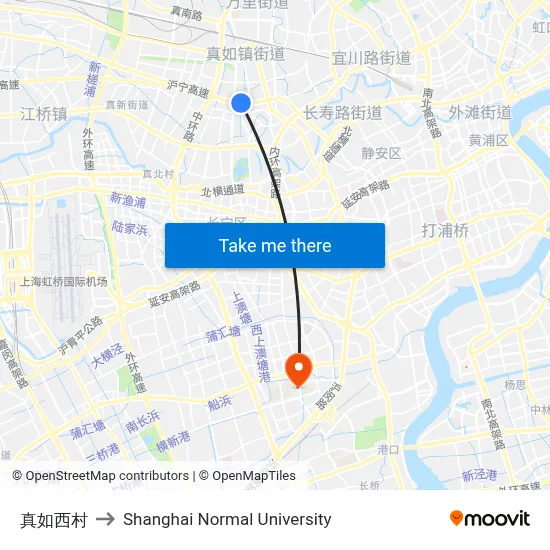 Zhenru West Village to Shanghai Normal University map