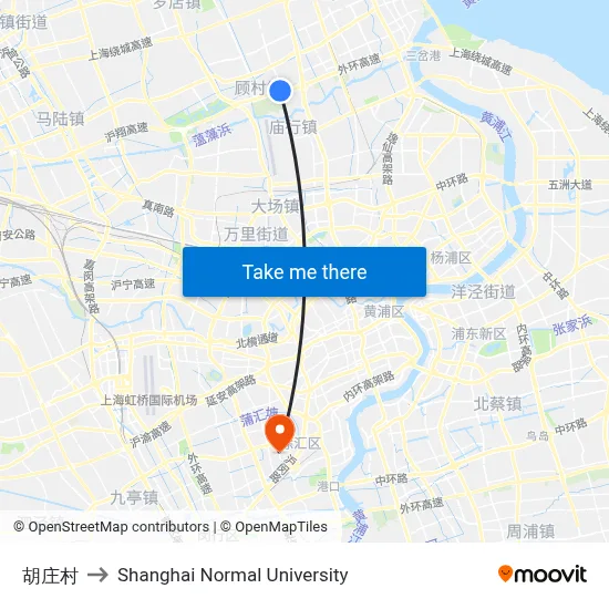 Hu Village to Shanghai Normal University map