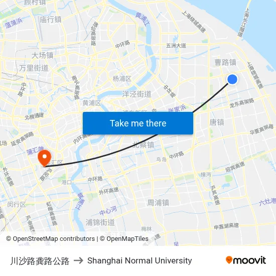 Chuansha Road & Gonglu Highway to Shanghai Normal University map