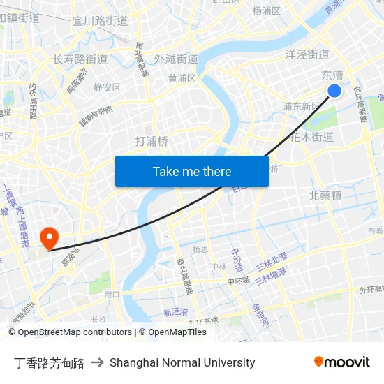 Dingxiang Road & Fangdian Road to Shanghai Normal University map