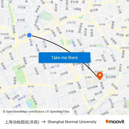Shanghai Zoo (Hongjing Road) to Shanghai Normal University map