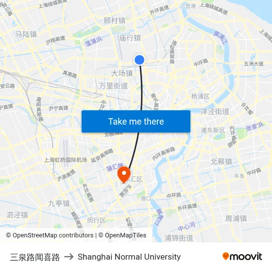 Sanquan Road Wenxi Road to Shanghai Normal University map