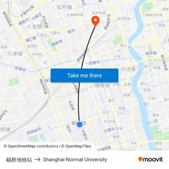 Zhuanqiao Metro Station to Shanghai Normal University map