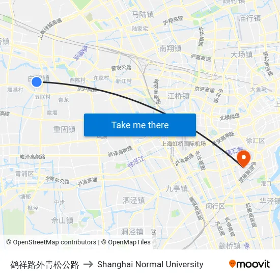 Hexiang Road - Waiqingsong Highway to Shanghai Normal University map