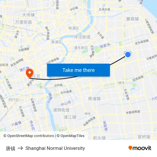 Tang Town to Shanghai Normal University map
