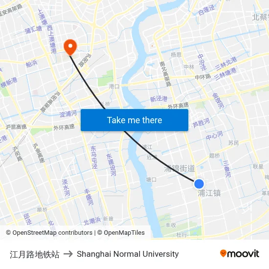 Jiangyue Road Station to Shanghai Normal University map