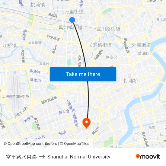 Fuping Road Shuiquan Road to Shanghai Normal University map