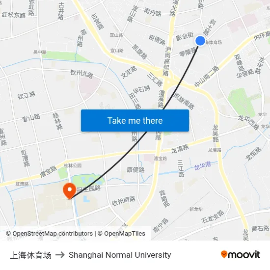 Shanghai Stadium to Shanghai Normal University map