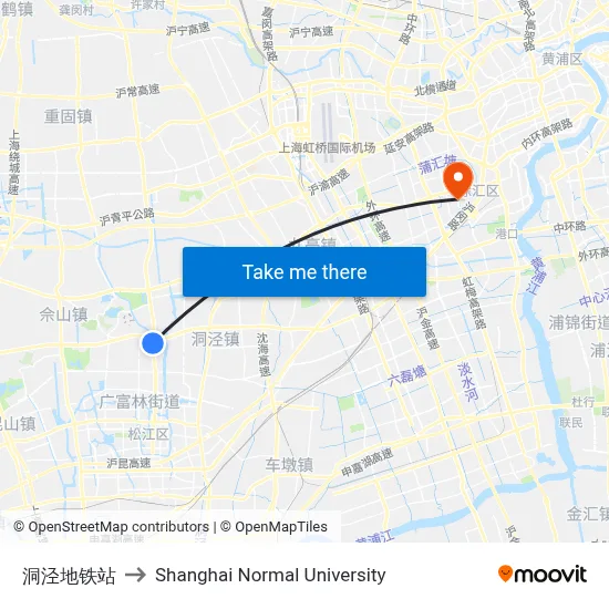 Dongjing Station to Shanghai Normal University map
