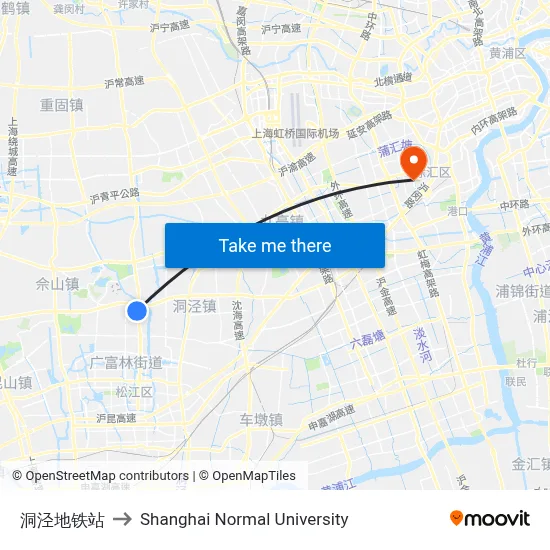 Dongjing Station to Shanghai Normal University map