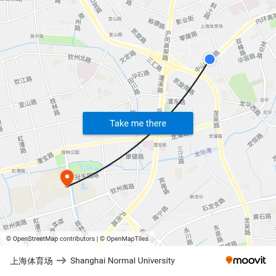 Shanghai Stadium to Shanghai Normal University map