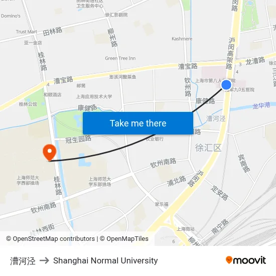 Caohejing to Shanghai Normal University map
