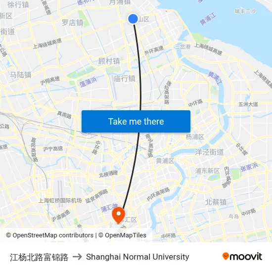 Jieyang North Road & Fujin Road to Shanghai Normal University map