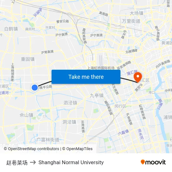 Zhaoxiang Market to Shanghai Normal University map