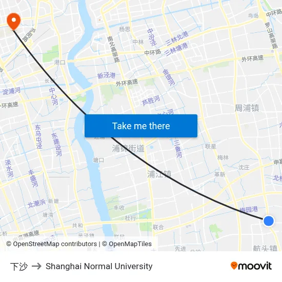 Xiasha to Shanghai Normal University map