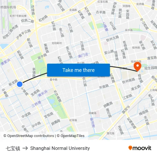 Qibao Town to Shanghai Normal University map
