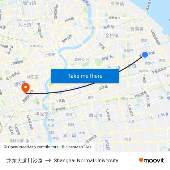 Longdong Avenue & Chuansha Road to Shanghai Normal University map