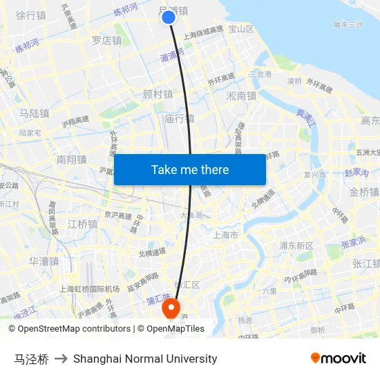 Majing Bridge to Shanghai Normal University map
