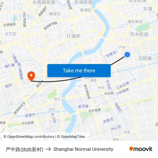 Yanzhong Road (Youyou New Village) to Shanghai Normal University map