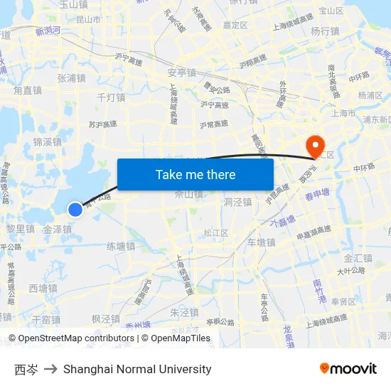 Xicen to Shanghai Normal University map