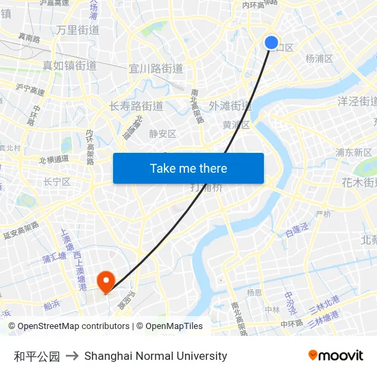Peace Park to Shanghai Normal University map